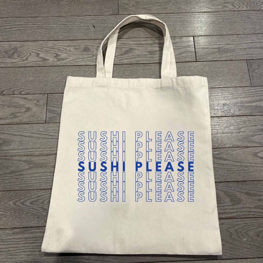 Sushi Please Canvas Tote Bag - Cream and Blue